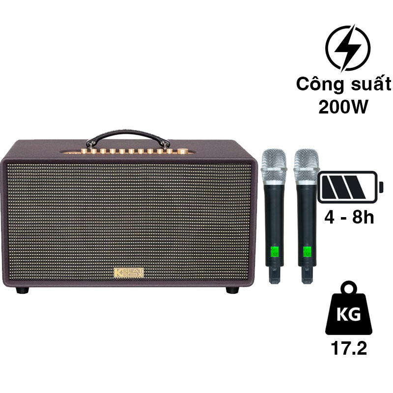Loa Acnos Flac 36 Ver2 (NEW 2025) Bass 20cm, Công suất 200W, Bluetooth 5.0, Pin 4h-8h, Kèm 2 Tay Mic