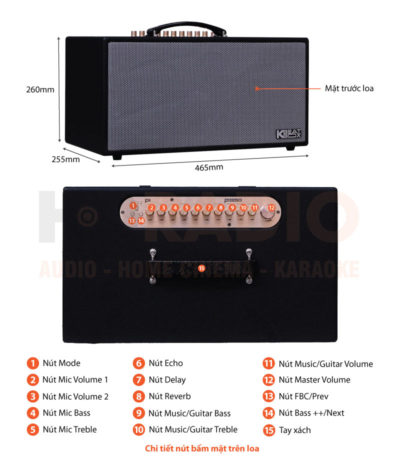 Loa Acnos HN450, Bass 16.5cm, Công Suất 150W, Pin Lithium 76.8Wh-9