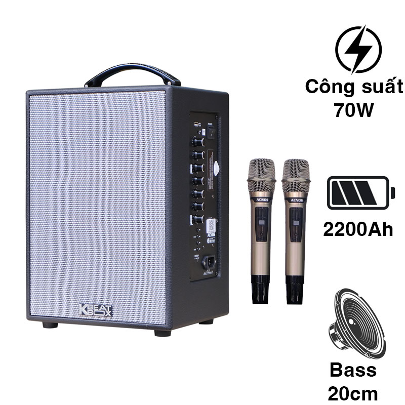 Loa Acnos CS141, Bass 20cm, Công suất 70W, Bluetootth 5.0, 2 Micro