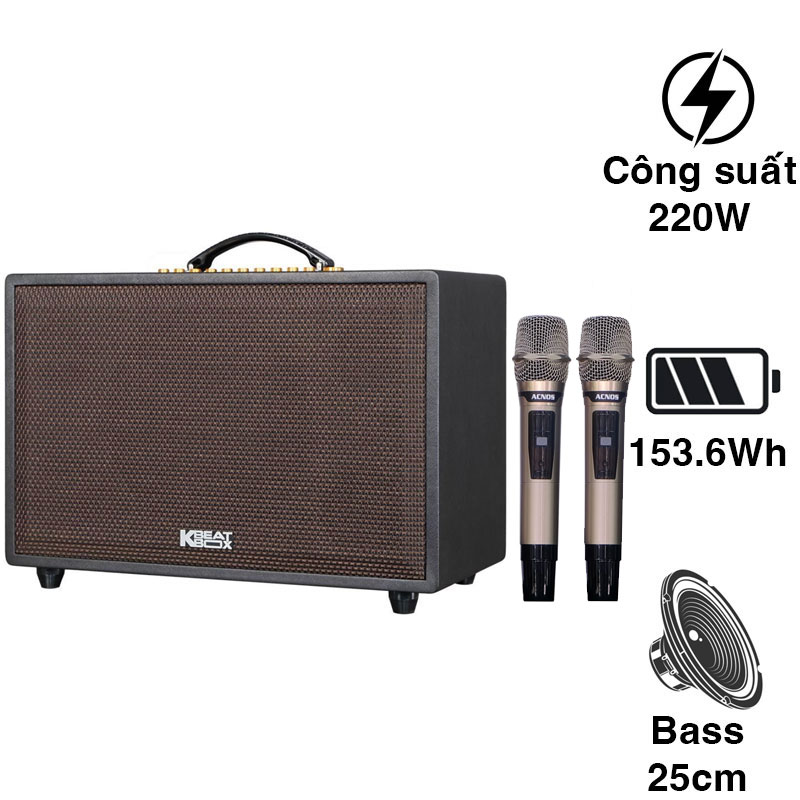 Loa Acnos CS3600Pro, Bass 25cm, 220W, AUX, Optical, Kèm 2 Tay Mic