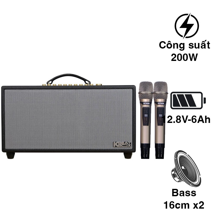 Loa Acnos Hi450, Bass 16cm, Công suất 200W, Bluetootth, USB, Mic Wireless Stereo, 2 Micro