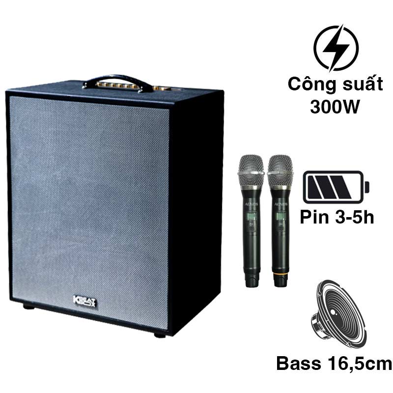 Loa Acnos KSNET550 (BLack Color), Bass 16.5cm, Công Suất 300w, Pin 3-5h
