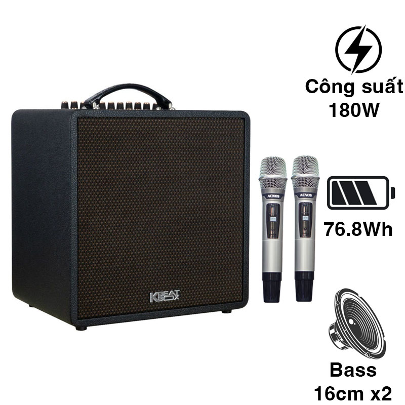 Loa Acnos QUAD 64 V2, Công suất 180W, Bluetootth, AUX, Optical, USB, Mic Wireless Stereo, 2 Tay Micro