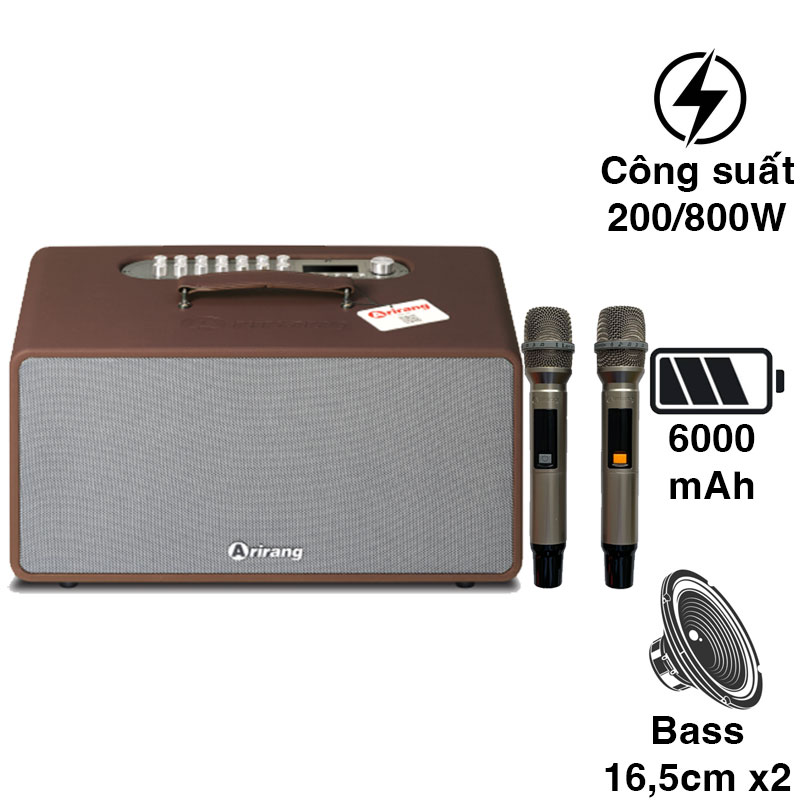 Loa Arirang MB2 Pro+ Plus, Công Suất 200W, Bass 16.5 cm, Kèm 2 Tay Mic