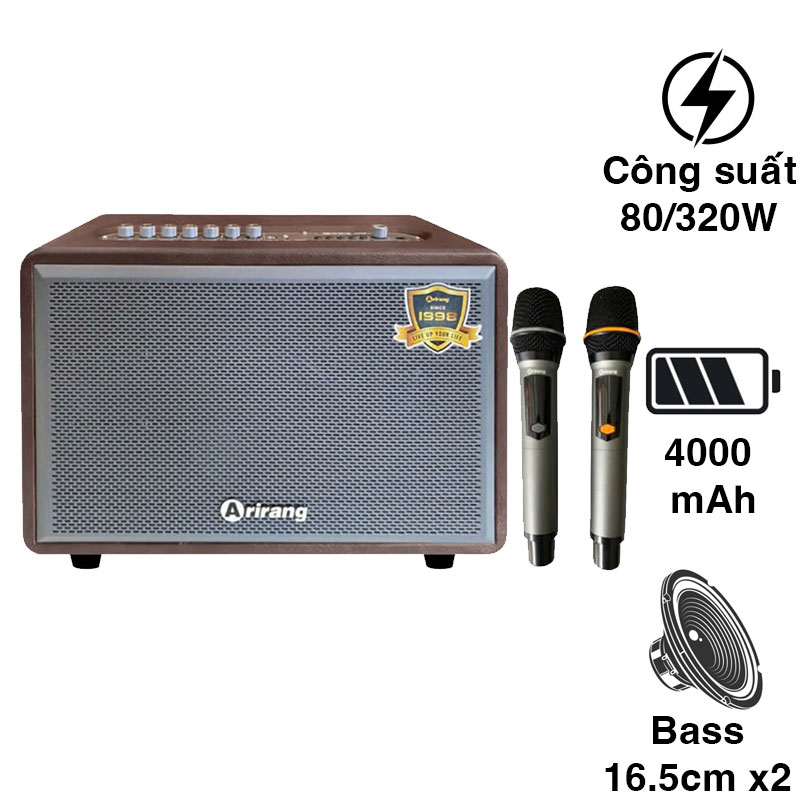 Loa Arirang AM2, Bass 16.5cm, Bluetooth 5.0, Công suất 320W, 2 Micro