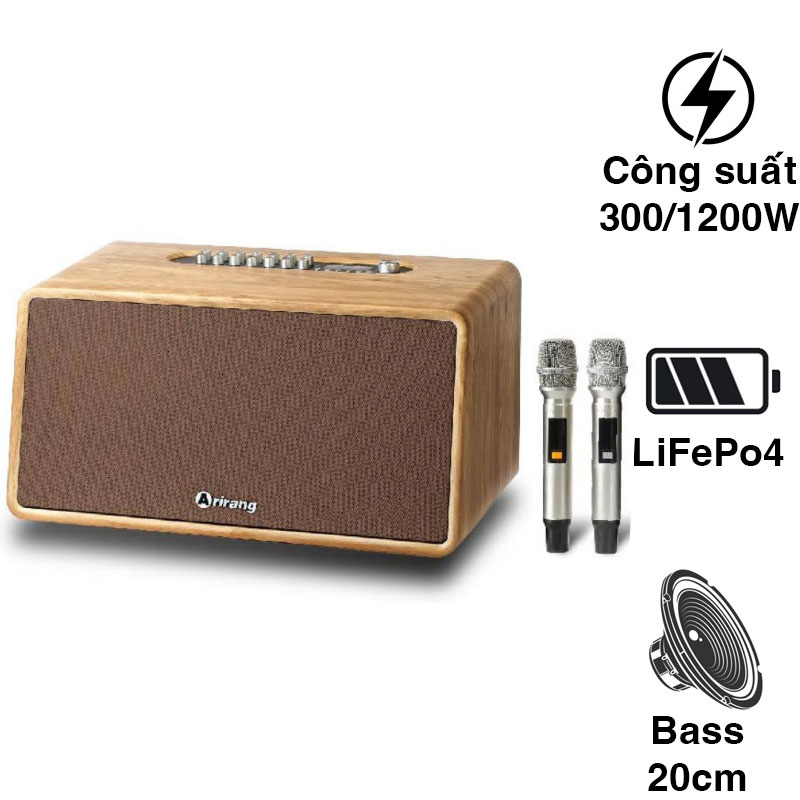 Loa Arirang MB2iw, Bass 20cm, Công suất 300W, Pin LiFePo4, Bluetooth 5.0, Livestream