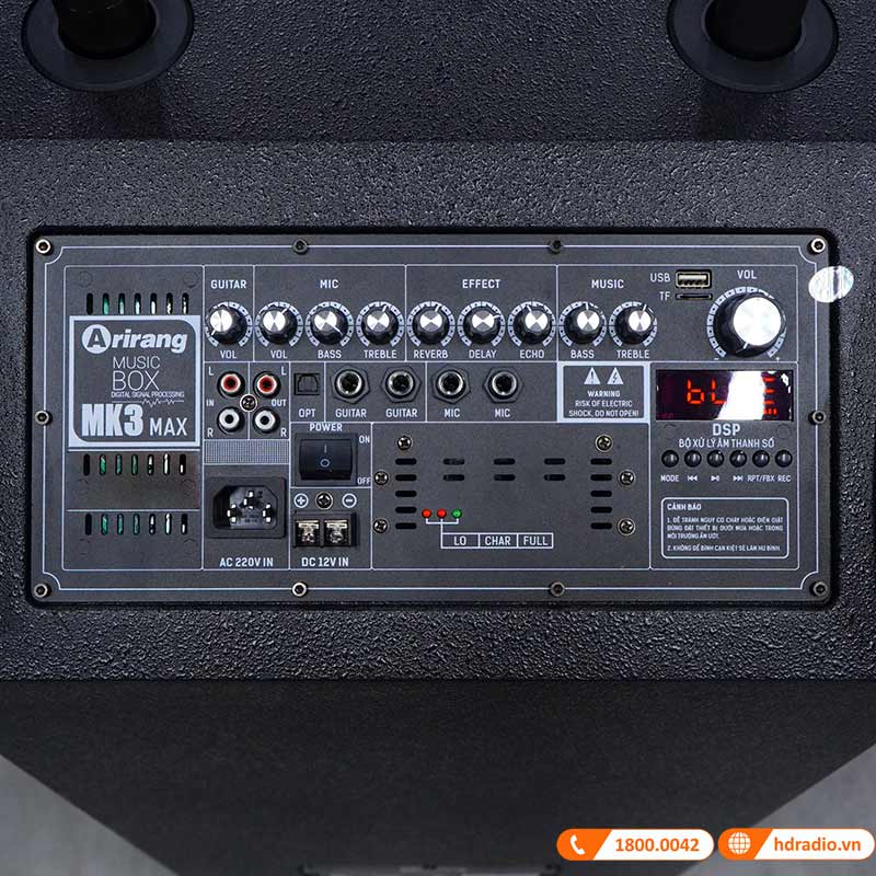 Loa kéo Arirang MK3 Max, Bass 40cm, công suất 350W, Pin 5-7h, kèm 2 tay micro-9