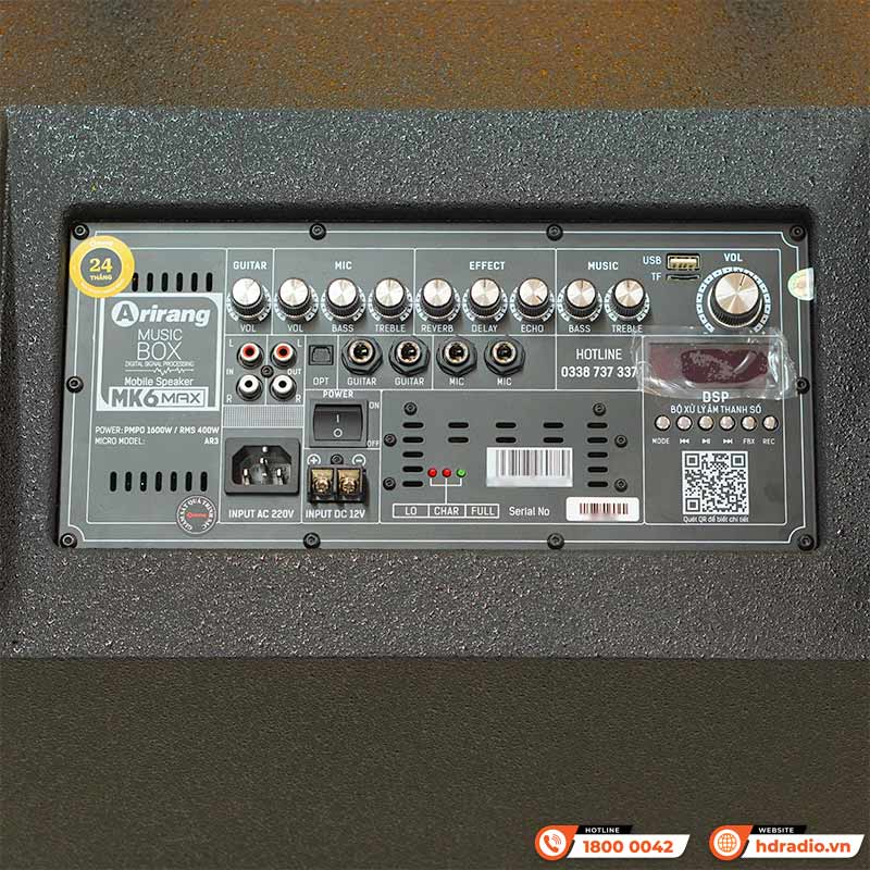 Loa Arirang MK6 MAX, Bass 40cm, Công suất RMS 400W, Bluetooth, Guitar, Kèm 2 micro-7
