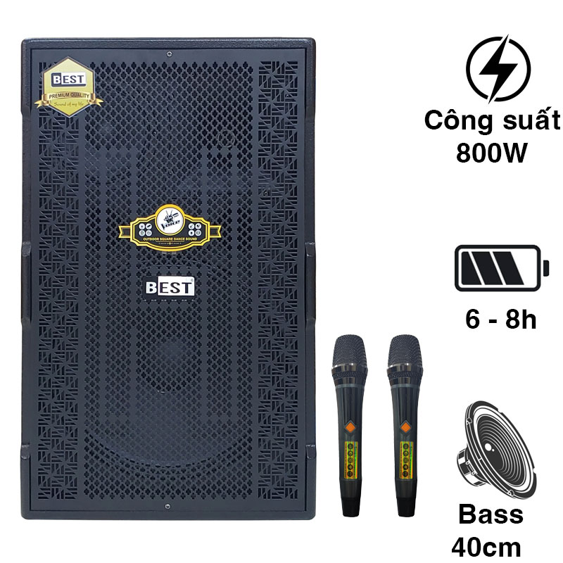 Loa kéo Best B40, Bass 40cm, Công suất 500W, Bluetooth, USB, Đài FM
