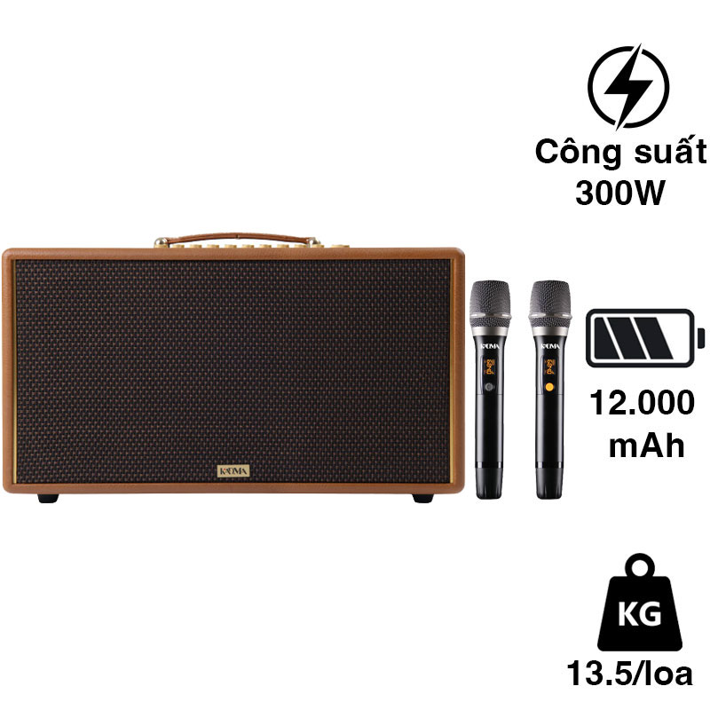 Loa Kadma KS68, Công suất 300W, PinTừ 3-5h, Bluetooth HDMI, USB, OTG/Live, Optical, Aux, Mic, Kèm 2 Mic