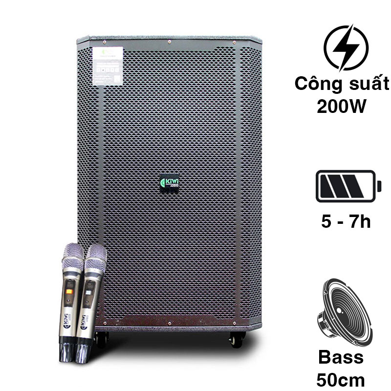 Loa kéo Kiwi K9018, Bass 50cm, Công suất 200W, Pin 4-7h, Kèm 2 tay micro