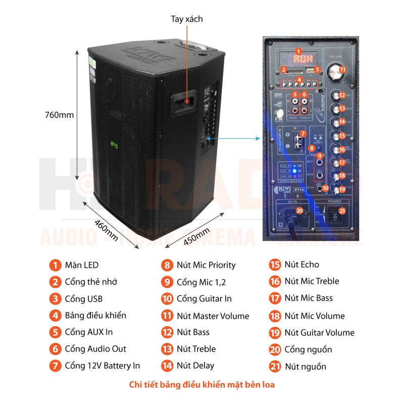 Chú thích Loa kéo Kiwi XT15