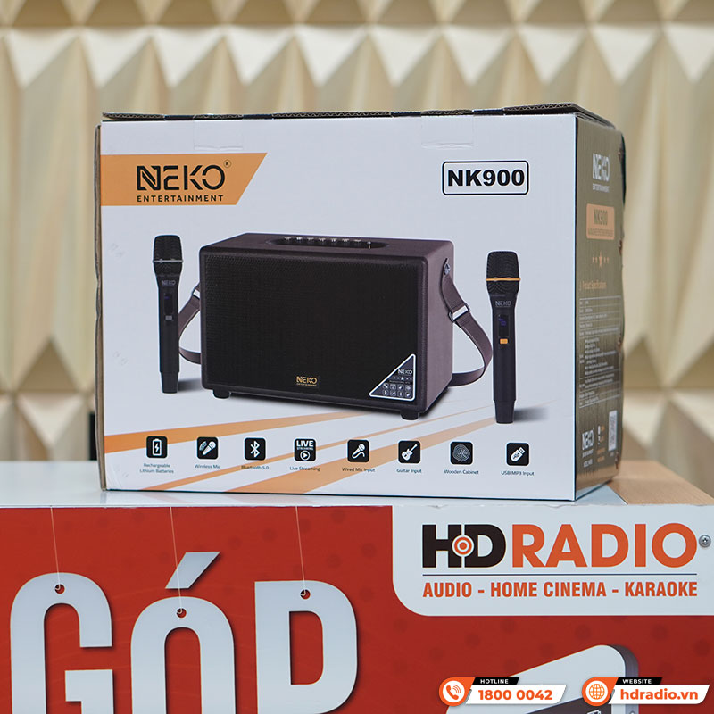 Loa Neko NK900, 120W, Bass 10cm, Bluetooth 5.0, Kèm 2 Micro (có sẵn pin cho mic và có thể sạc lại)-1