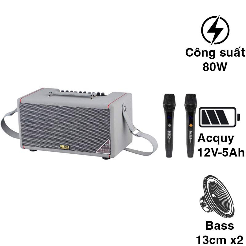 Loa Neko NK03, Công suất 80W, Bluetooth, Aux, Kèm 2 Micro