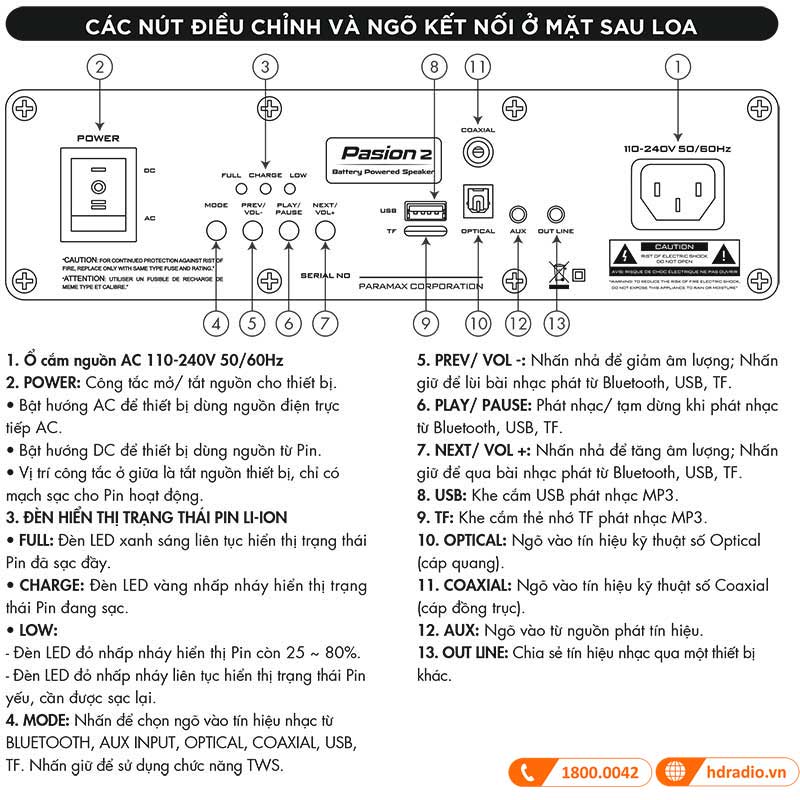 Loa Paramax Pasion 2 hướng dẫn kết nối trực tiếp 