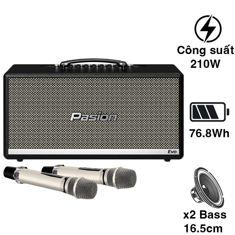 Loa Paramax Pasion Evo, Bass 16.5cm, 210W, Bluetooth 5.3, Kèm 2 tay mic (NEW 2025)