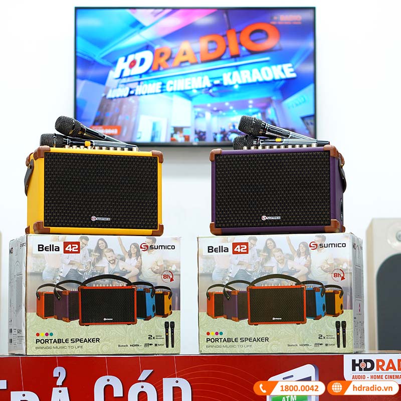 Loa Sumico Bella 42 Chính Hãng, Pin 8h, Công Suất 100W, Bluetooth, AUX, USB, Optical, HDMI, Kèm 2 Micro-24