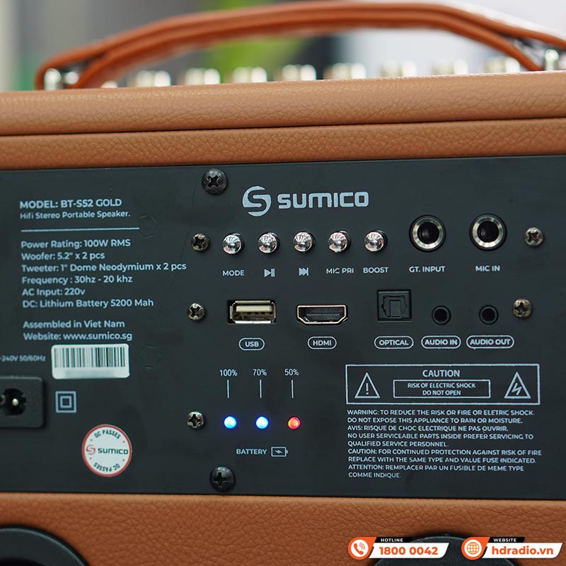 Loa Sumico BT S52, Bass 13.2cm, 100W, Pin 8H-7