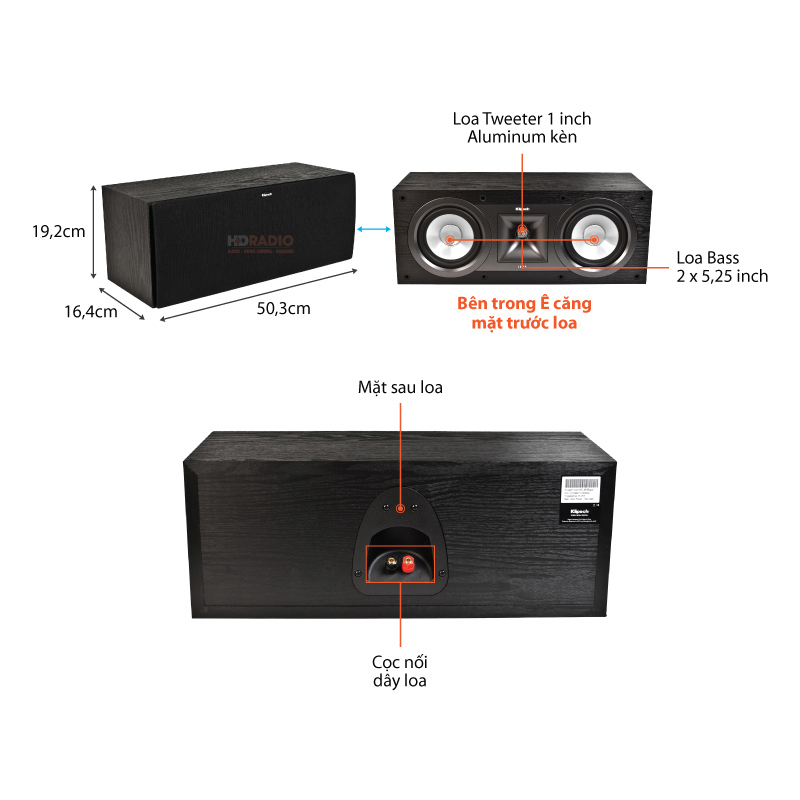 chu thich loa center Klipsch KC25