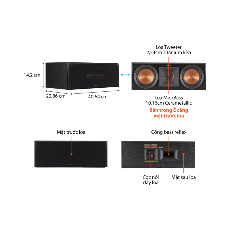 chu thich loa center Klipsch RP-400C