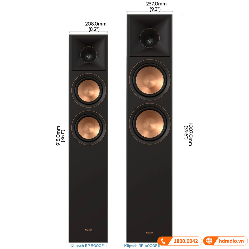 kích thước loa Klipsch RP-5000F II và loa Klipsch RP-6000F II