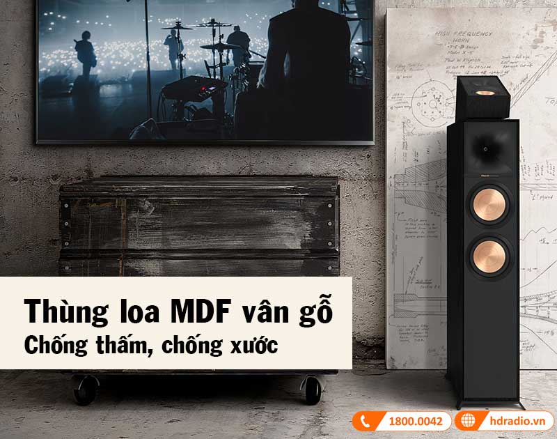 thung loa klipsch r-600f lam tu mdf van go chong tham, chong xuoc