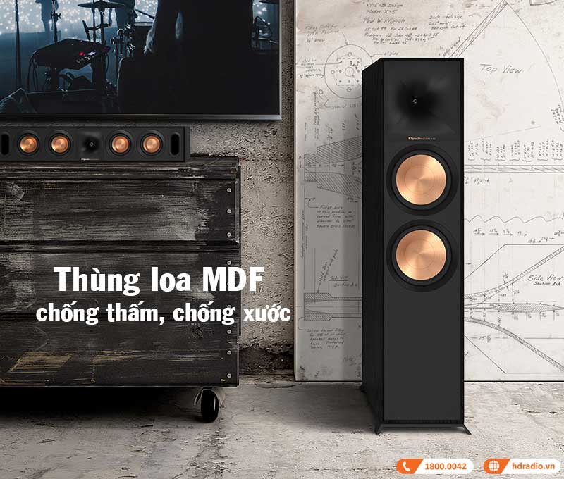 thung loa klipsch r-800f lam tu mdf chong tham, chong xuoc