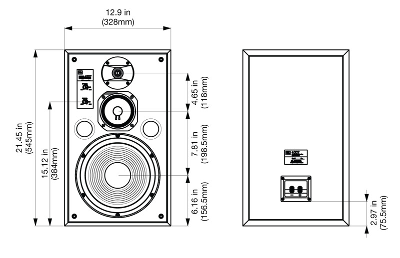 Hình ảnh miêu tả chi tiết kích thước Loa bookshelf JBL 4307 Studio Monitor Loa bookshelf JBL 4307 Studio Monitor