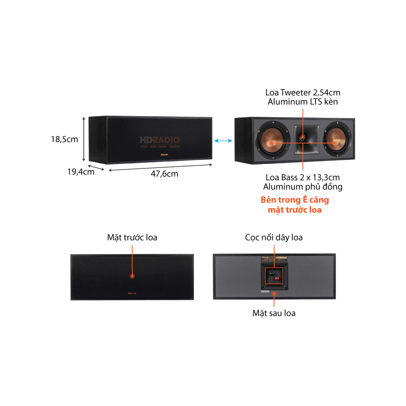 Chu thich loa Center Klipsch R-52C