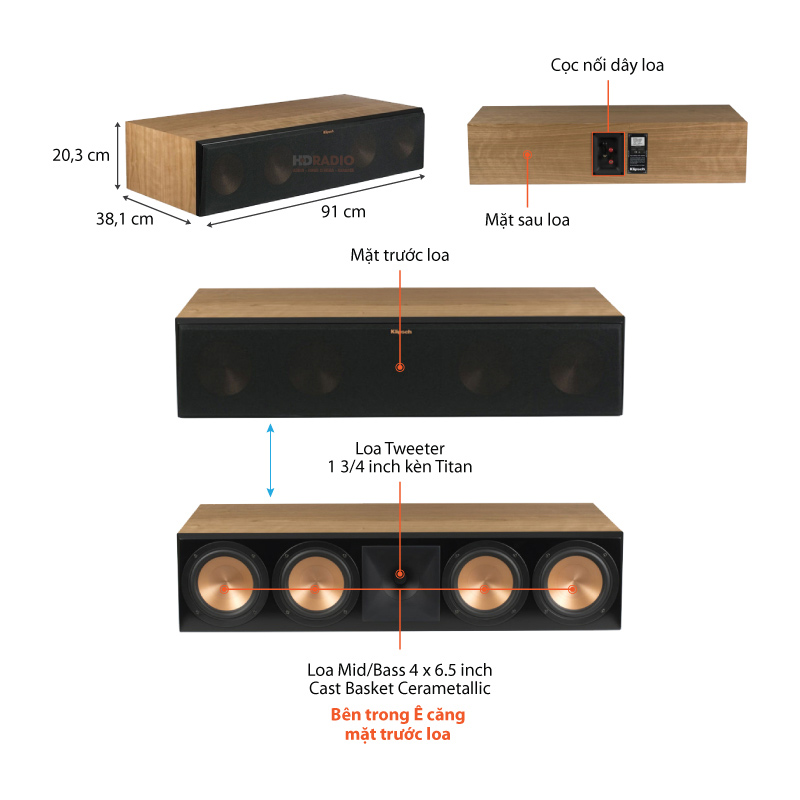 Chu thich loa center Klipsch RC-64 III