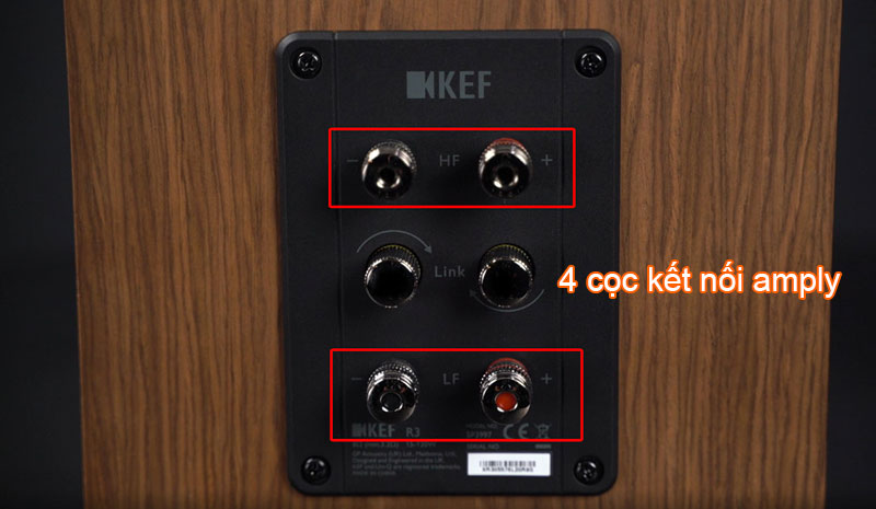 loa kef r3 trang bi 4 coc ket noi amply