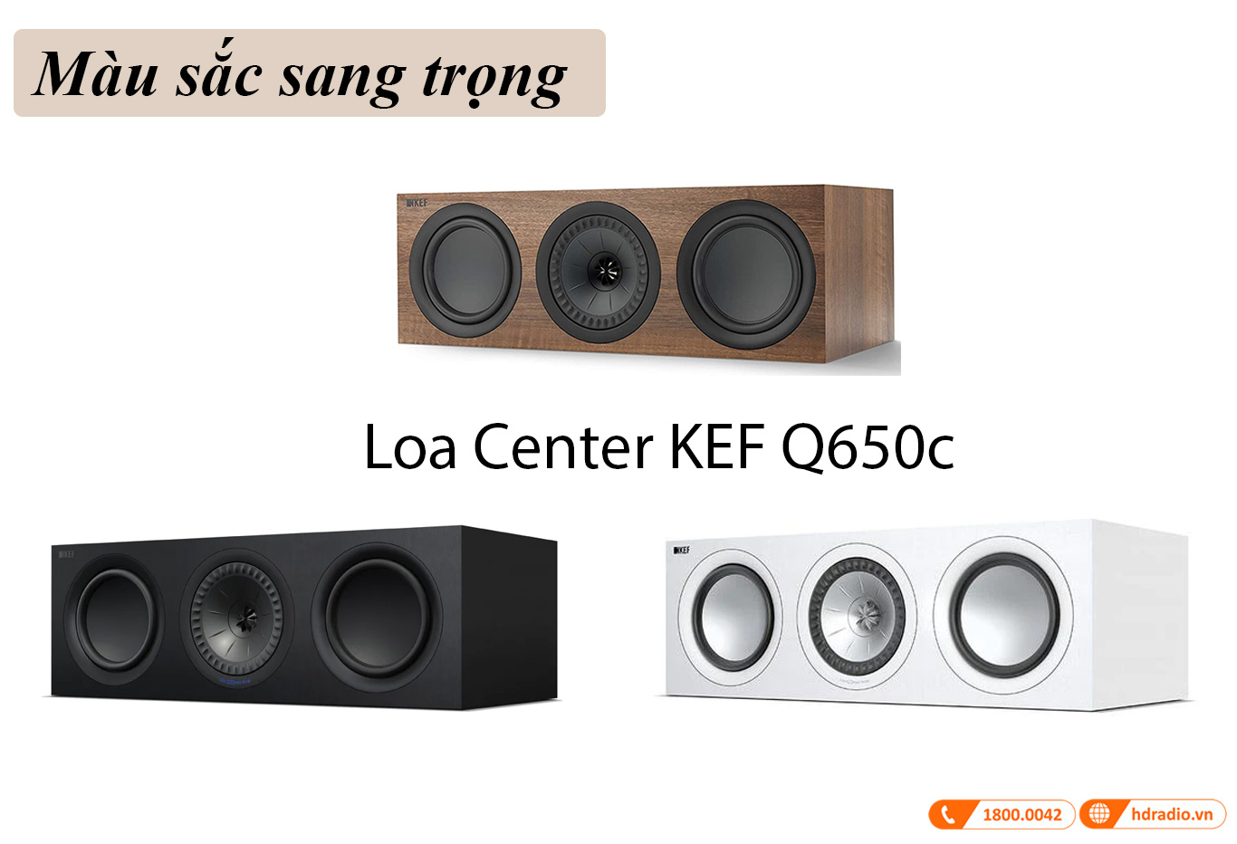 Màu sắc ấn tượng với 3 màu: Đen, Trắng, Nâu Loa Center KEF Q650C