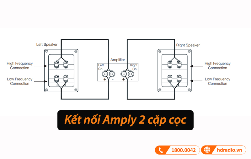 kết nối với Amply 2 cặp cọc