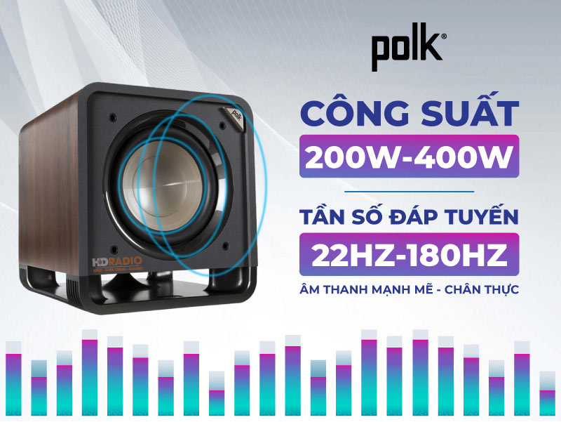 Loa Sub Polk Audio HTS12 tái tạo âm trầm mạnh mẽ.