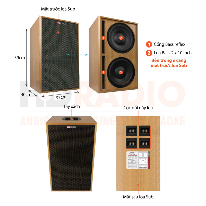 Loa Sumico Canvas 1008 (1 loa sub + 2 loa vệ tinh), 250W, 90dB, 6Ohms-15