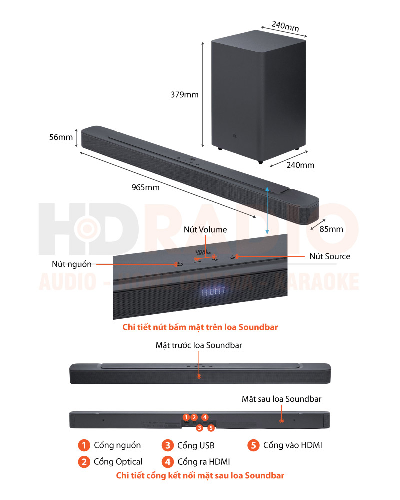 Chú thích loa soundbar JBL Bar 2.1 Deep Bass MK2