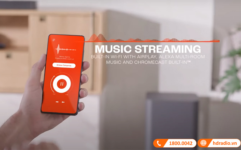 Loa soundbar JBL Bar 1000 phát nhạc trực tuyến bằng WiFi