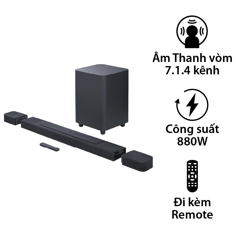 Loa JBL Bar 1000 Chính Hãng, Công Suất 880W 3D Dolby Atmos và DTS, Bluetooth 5.0, Wifi, HDMI, Optical (Âm Thanh Vòm Ảo 7.1.4 Kênh)