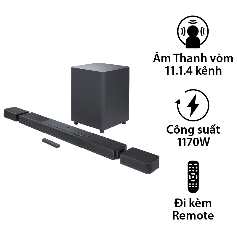 Loa JBL Bar 1300 Công Suất 1170W, Âm Thanh Vòm Ảo 11.1.4 Kênh Dolby Atmos, DTS:X, Bluetooth 5.0, HDMI, Optical