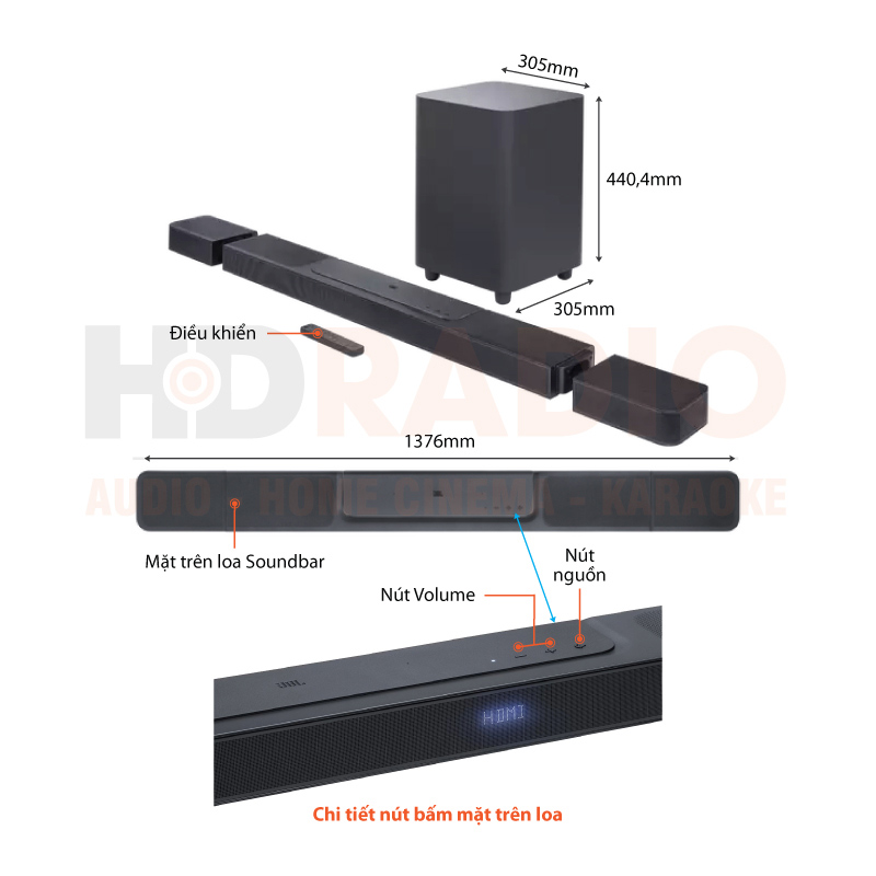 Loa JBL Bar 1300 Công Suất 1170W, Âm Thanh Vòm Ảo 11.1.4 Kênh Dolby Atmos, DTS:X, Bluetooth 5.0, HDMI, Optical-2
