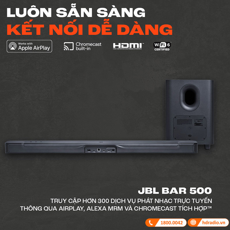 Loa JBL Bar 500 Chính Hãng, Công Suất 590W, Dolby Atmos, Bluetooth 5.0, Wifi, HDMI, Optical, (Âm Thanh Vòm Ảo 5.1 Kênh)-4