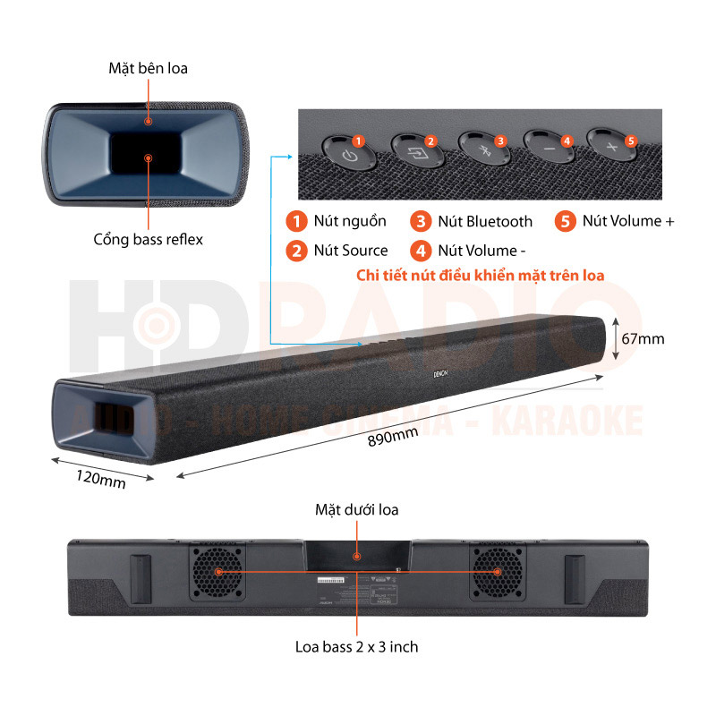 Loa Soundbar Denon DHT-S218, HDMI eARC, Optical, AUX, USB, SUB out, Bluetooth LE-1