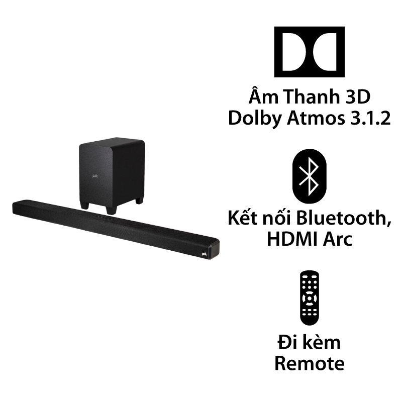 Loa Soundbar Polk Signa S4, Âm Thanh 3D Dolby Atmos, AUX, Bluetooth, USB, HDMI eARC, Optical, Có Remote