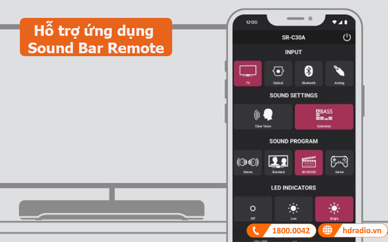 Loa soundbar Yamaha SR-C30A  hỗ trợ ứng dụng Sound Bar Remote