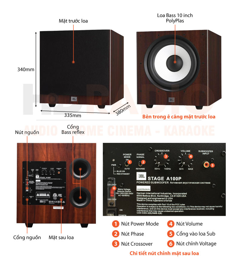 Chú thích loa sub JBL Stage A100P