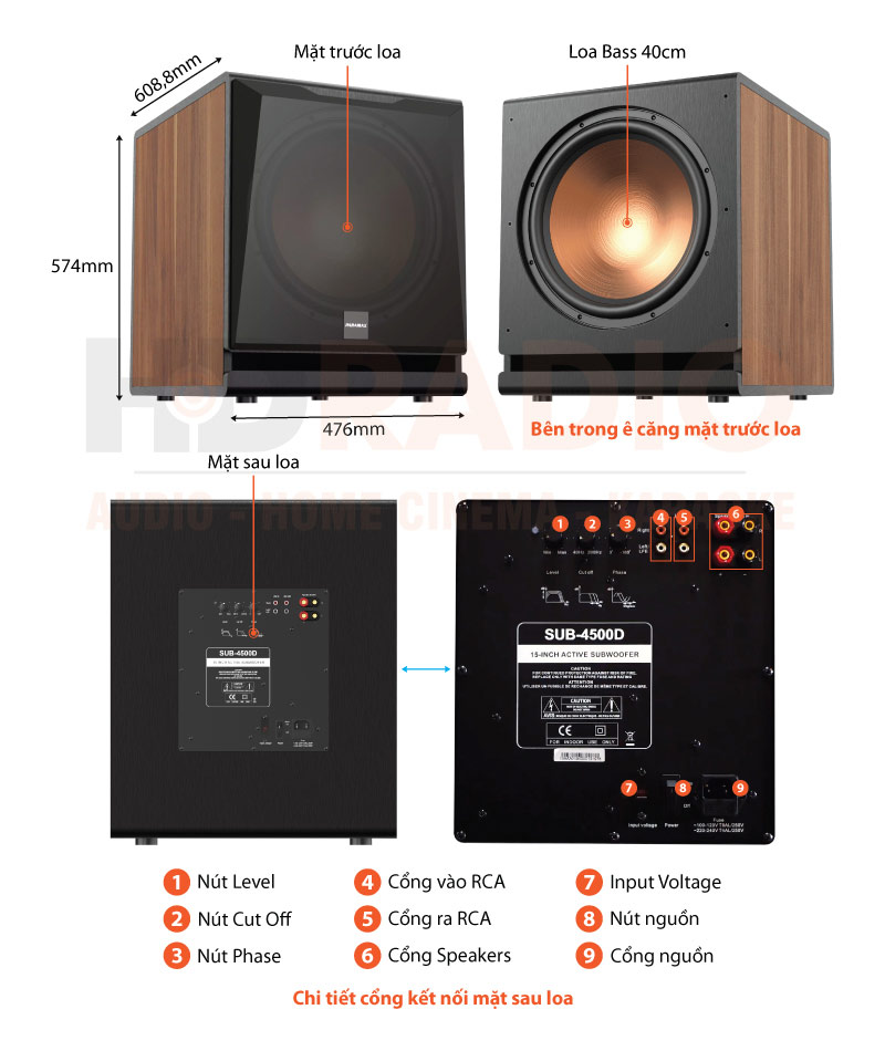 Loa Sub Paramax 4500D chú thích 
