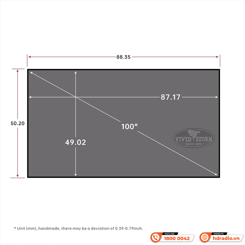 Màn chiếu quang học Vividstorm VCVFFUST100H (100 Inch, 16:9) Dùng Cho Máy Chiếu Gần-8