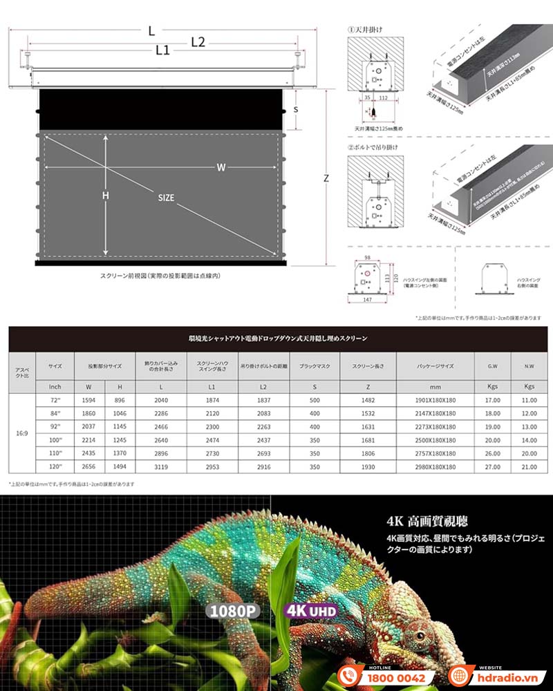Màn chiếu âm trần Vividstorm VPCLUST110H