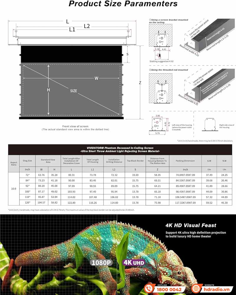 Màn chiếu âm trần Vividstorm VPCLUST120H