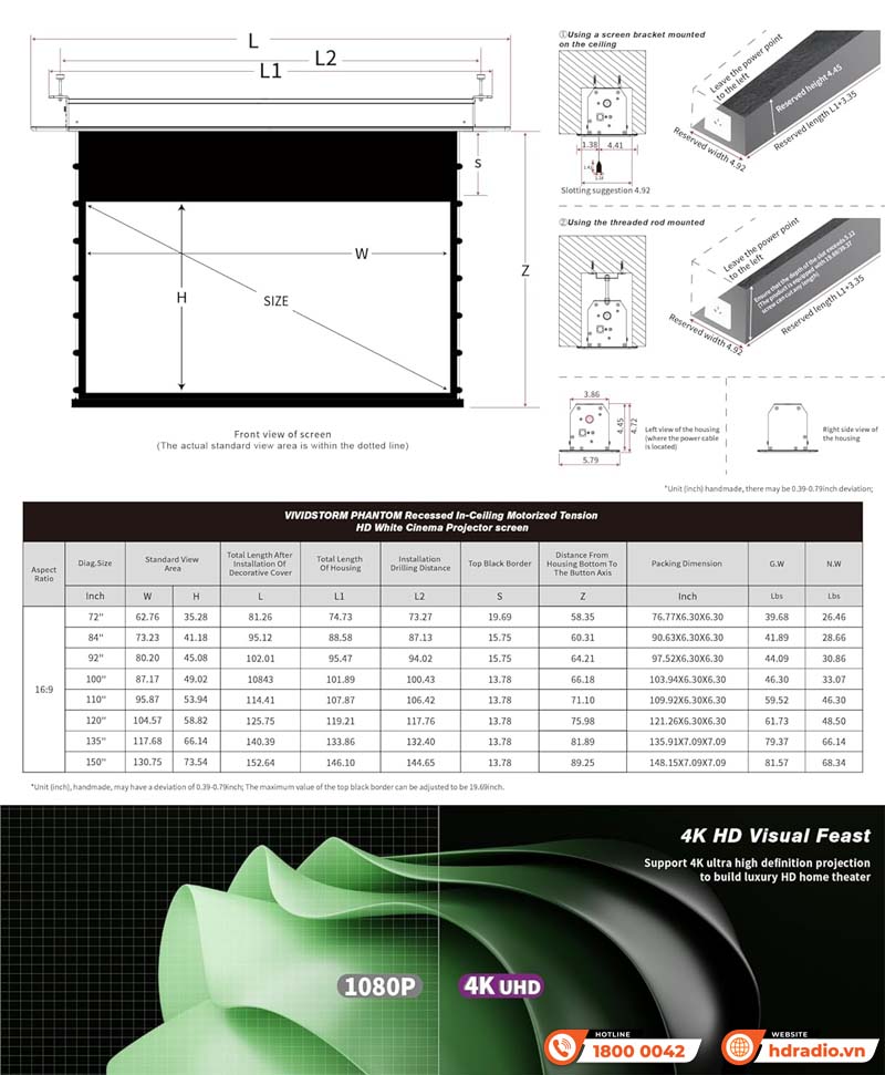 Màn chiếu âm trần Vividstorm VPCLW100H